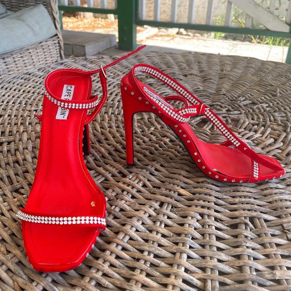 Cape Robbin Shoes - red studded Cape Robbin strappy heels
